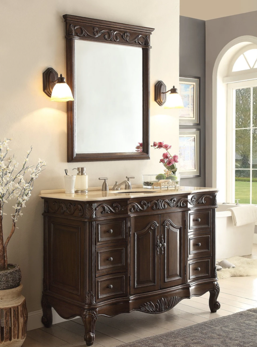 Adelina 48 inch Antique Bathroom Vanity Cream Marble Top